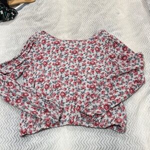 LOFT Red and White Floral Long Sleeve Top